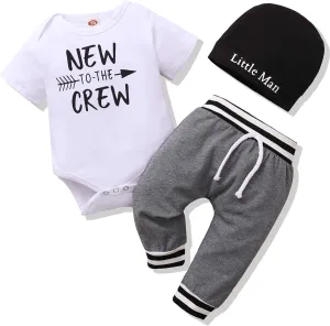 Renotemy Newborn Infant Baby Boy Clothes Outfits New to The Crew Outfits Long Pants Toddler Baby Boy Clothes Set