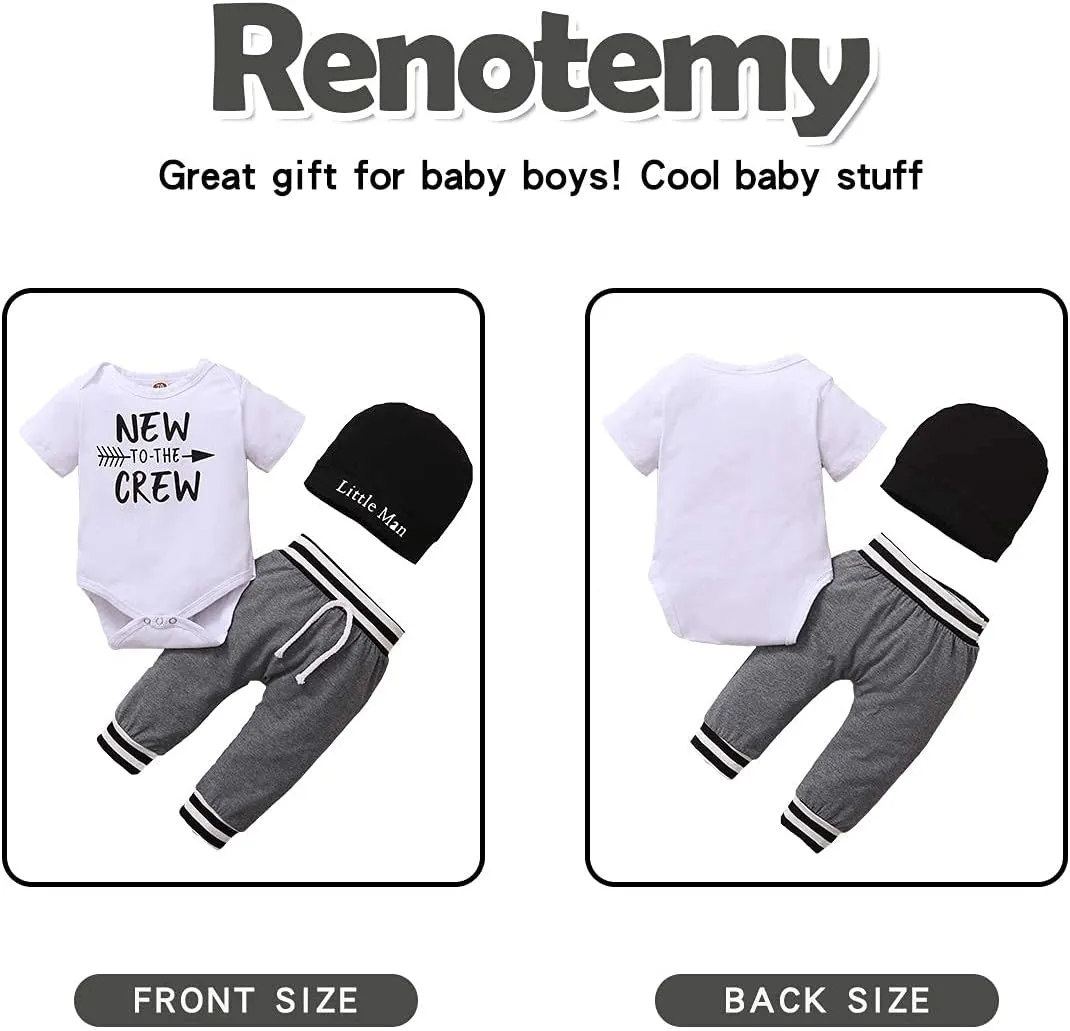 Renotemy Newborn Infant Baby Boy Clothes Outfits New to The Crew Outfits Long Pants Toddler Baby Boy Clothes Set