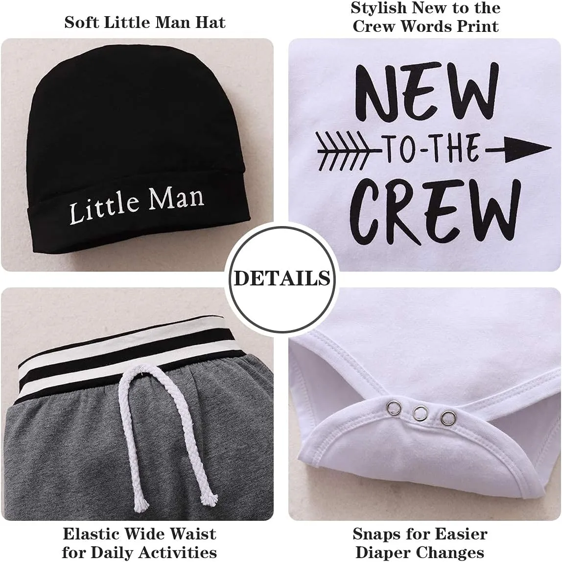 Renotemy Newborn Infant Baby Boy Clothes Outfits New to The Crew Outfits Long Pants Toddler Baby Boy Clothes Set