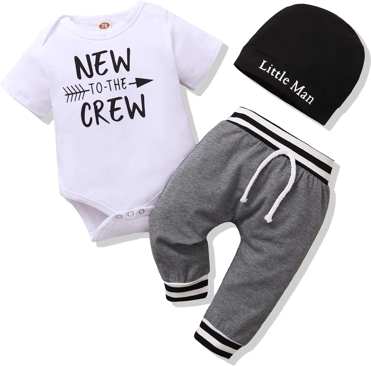 Renotemy Newborn Infant Baby Boy Clothes Outfits New to The Crew Outfits Long Pants Toddler Baby Boy Clothes Set