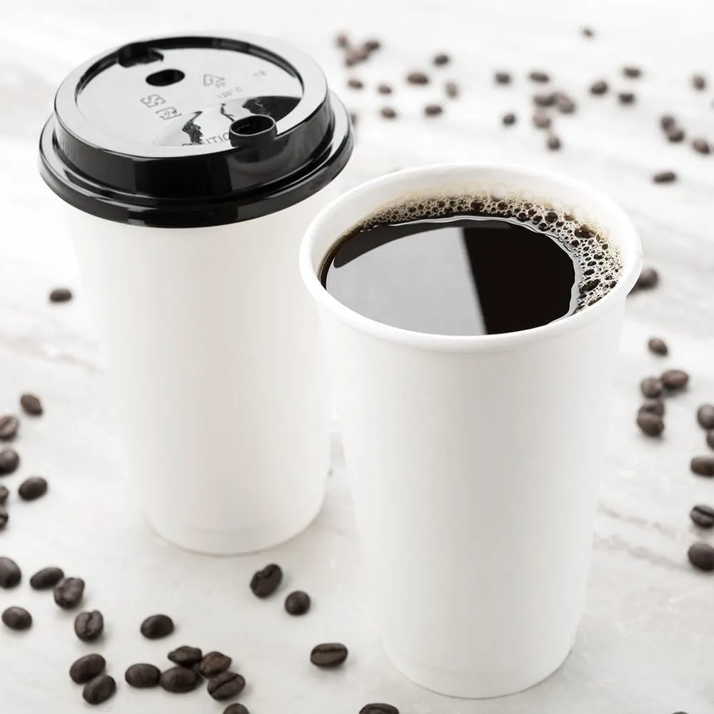 Restaurantware 16 Ounce Disposable Coffee Cups 500 Double Wall Hot Cups For Coffee - Lids Sold Separately Rippled Wall White Paper Insulated Coffee Cups For Coffee Hot Chocolate Tea And More