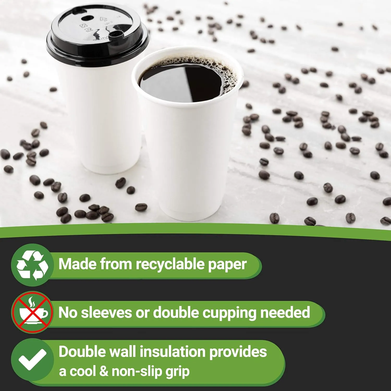 Restaurantware 16 Ounce Disposable Coffee Cups 500 Double Wall Hot Cups For Coffee - Lids Sold Separately Rippled Wall White Paper Insulated Coffee Cups For Coffee Hot Chocolate Tea And More