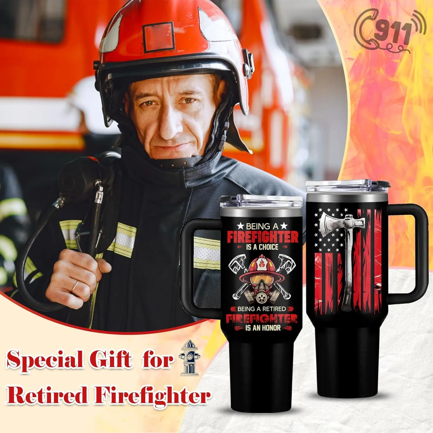 Retired Firefighter Gifts for Men Women, Retired Fireman Stainless Steel Tumbler Cup 40 oz, Retirement Birthday Gifts for Fireman, Being A Retired Firefighter is An Honor Insulated Mug