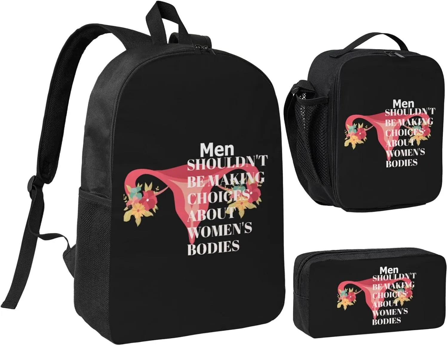 Retro 1973 Pro Roe Pro Choice Feminist Women's Rights Pro Choice Backpack Set Lightweight Laptop Backpack Lunch Bag with Pencil Case for Women Men Travel Work