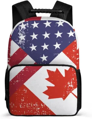 Retro America Canada Flag Travel Backpack Casual Daypacks Computer Shoulder Bag for Work Shopping Unisex 16 Inch