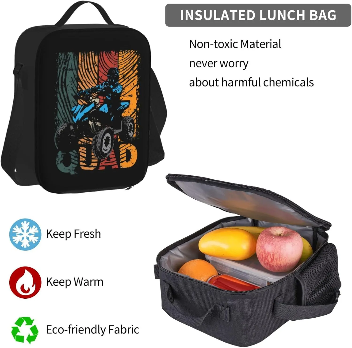 Retro Quad Driving Four Wheel Quad Riders Racing Motorsport Multifunctional Pocket Backpack Crossbody Lunch Bag Pencil Case 3Pcs Set Large Capacity Backpack