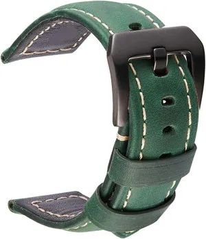RHAIYAN Watch Accessories Watch Strap 20mm 22mm 24mm 26mm Vintage Cow Leather Watch Band with Silver Black Soild Buckle Specific (Color : Green-b, Size : 20mm)