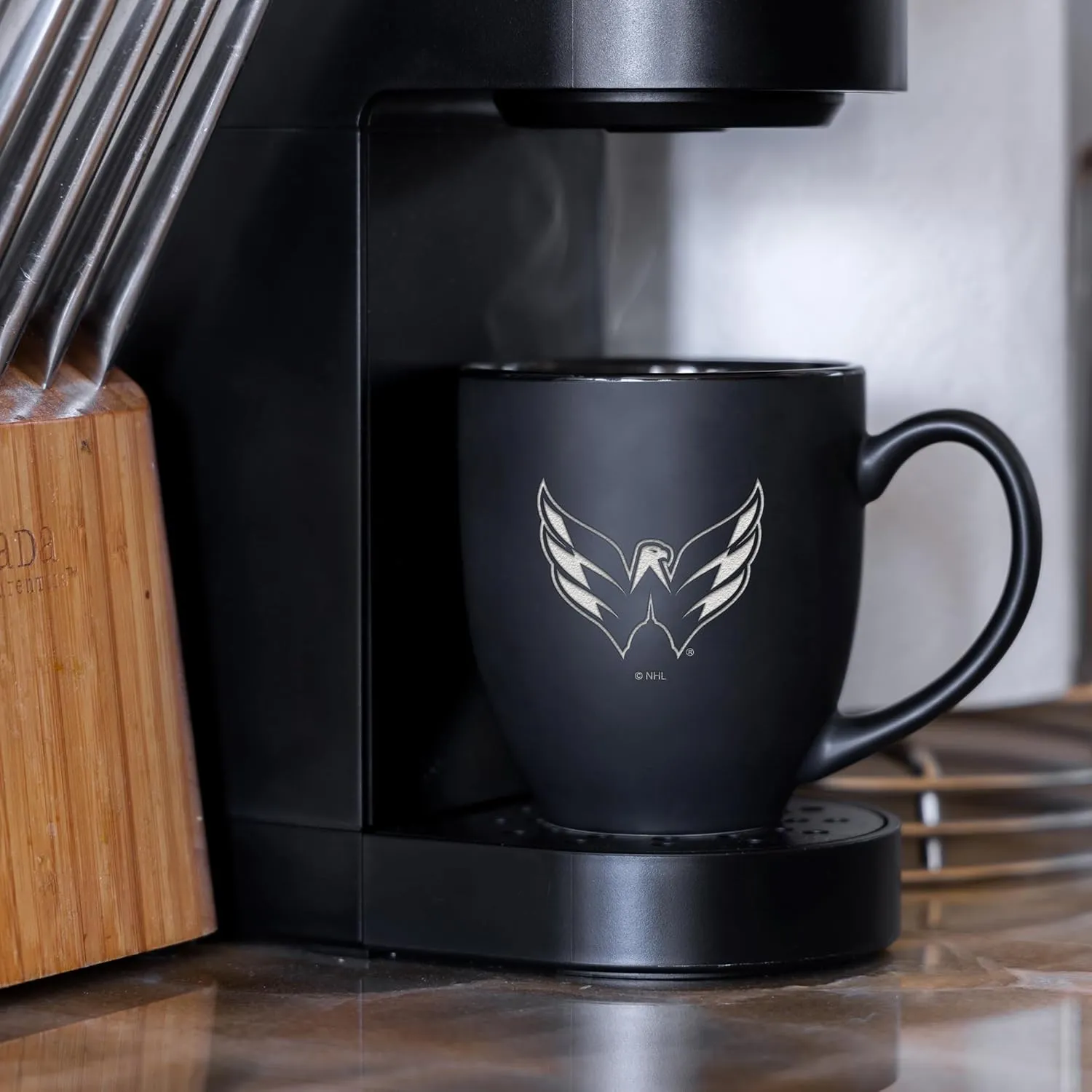 Rico Industries NHL Hockey 16oz Laser Engraved Matte Black Ceramic Bistro Mug - for Hot or Cold Drinks