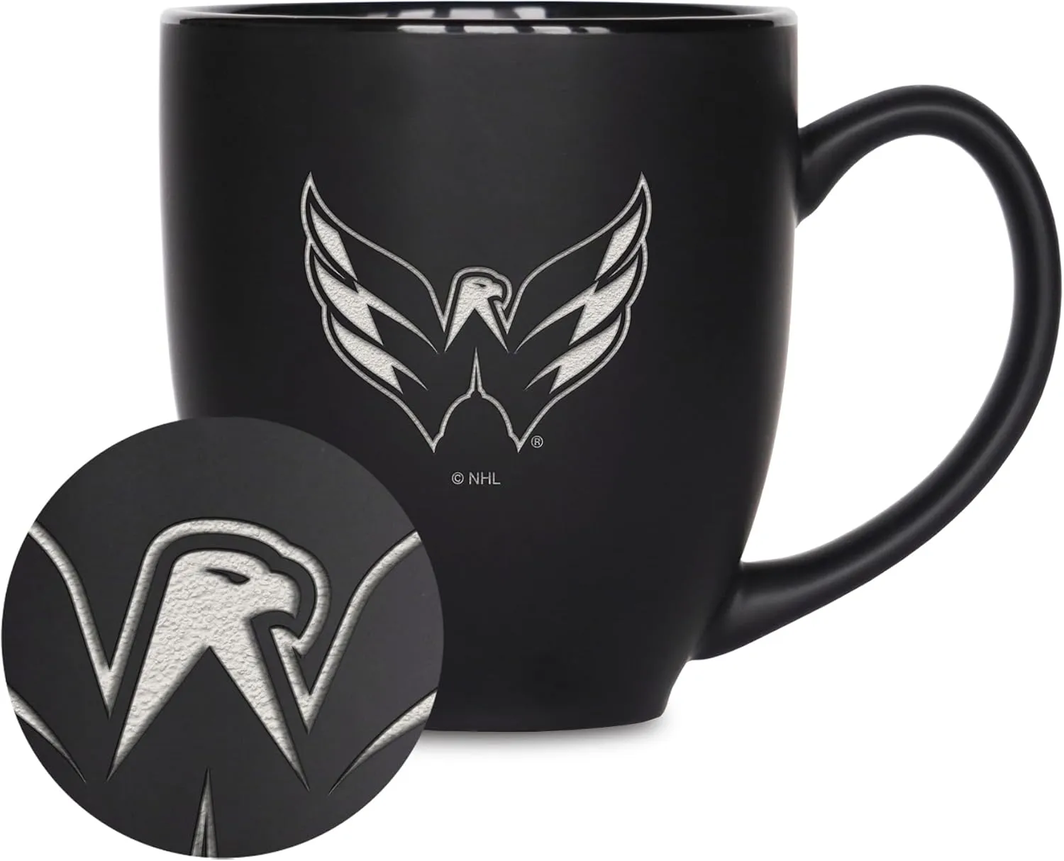 Rico Industries NHL Hockey 16oz Laser Engraved Matte Black Ceramic Bistro Mug - for Hot or Cold Drinks
