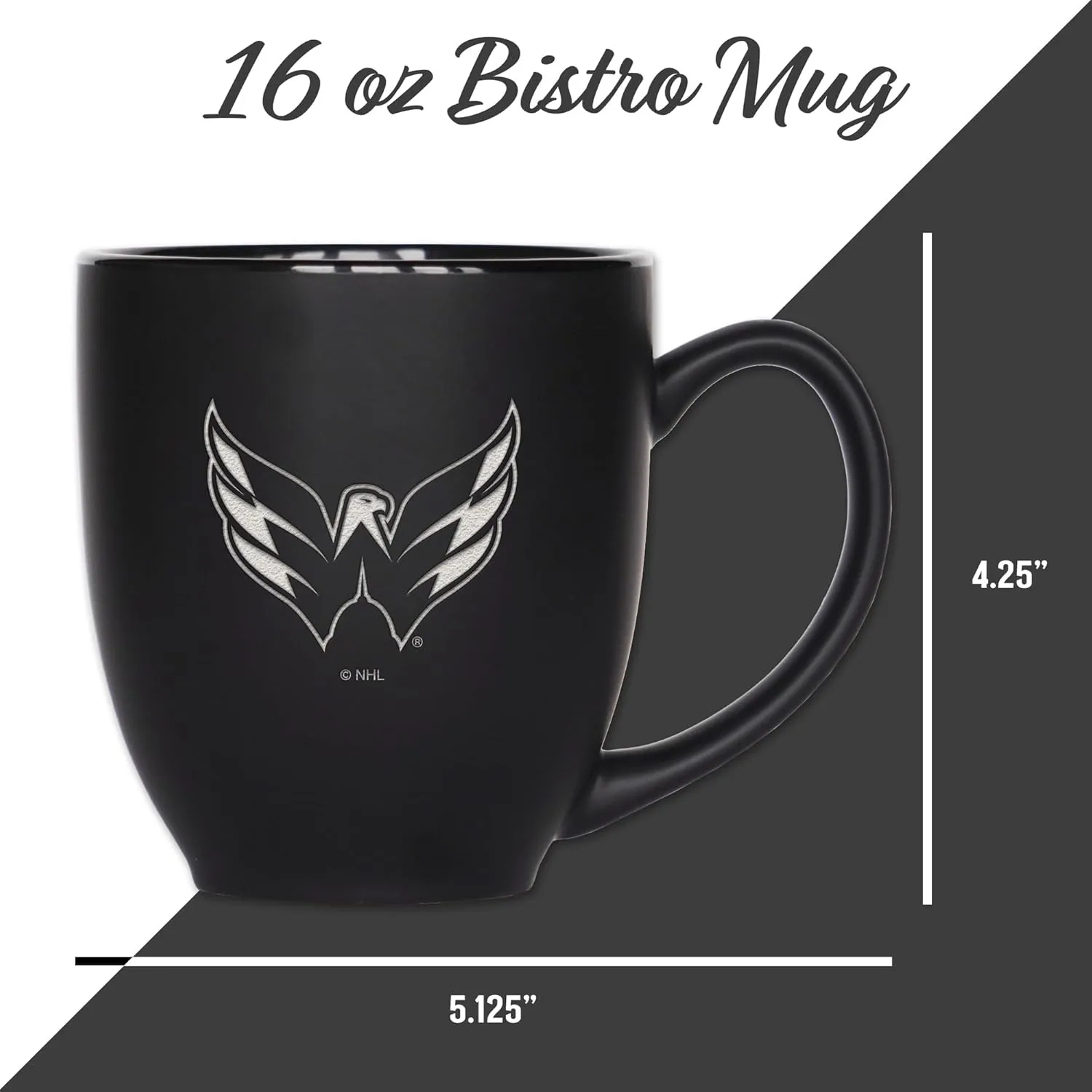 Rico Industries NHL Hockey 16oz Laser Engraved Matte Black Ceramic Bistro Mug - for Hot or Cold Drinks