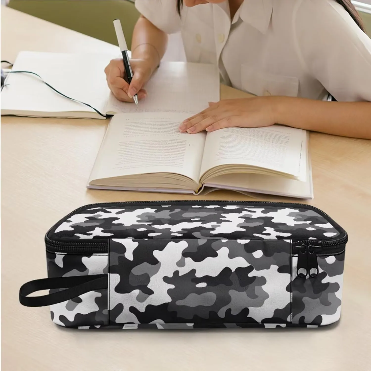 Rnyleeg Black and White Camo Backpack for Boys 3 Pcs School Backpack for Boys 6-8 8-12 Large Capacity 17 inch Bookbag Set for Elementary School Casual Hiking Rucksack