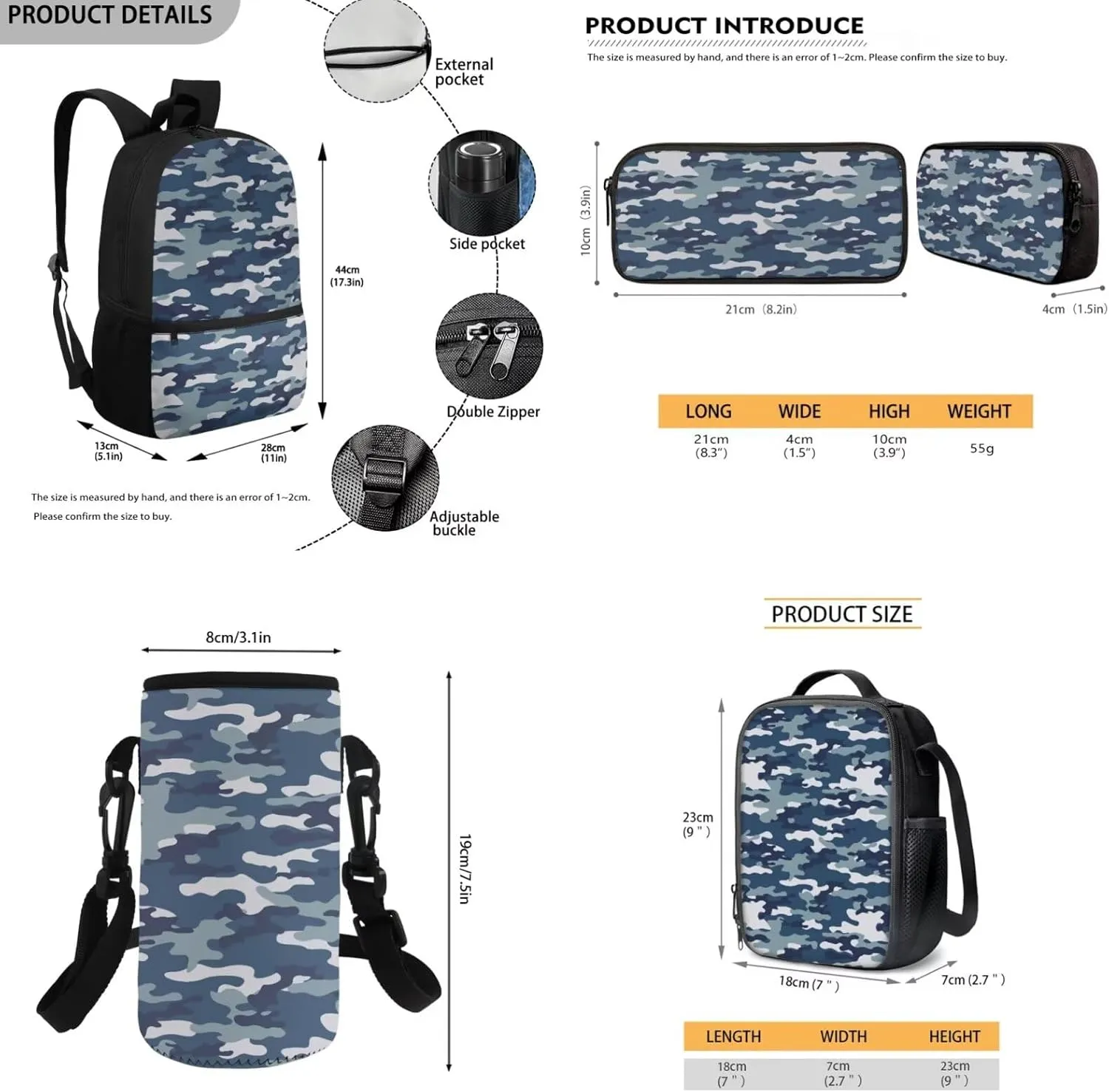 Rnyleeg Boys Camo Backpack 10-12 Years Old Lightweight School Backpack Set with Lunch Box and Pencil Case 4 Piece Casual Book Bag for Primary Middle Students Mochilas Para NiñA