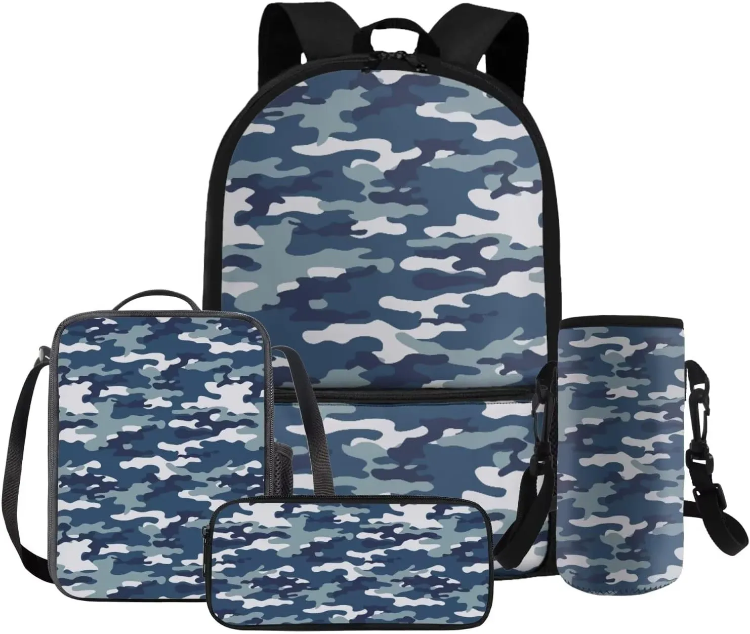 Rnyleeg Boys Camo Backpack 10-12 Years Old Lightweight School Backpack Set with Lunch Box and Pencil Case 4 Piece Casual Book Bag for Primary Middle Students Mochilas Para NiñA