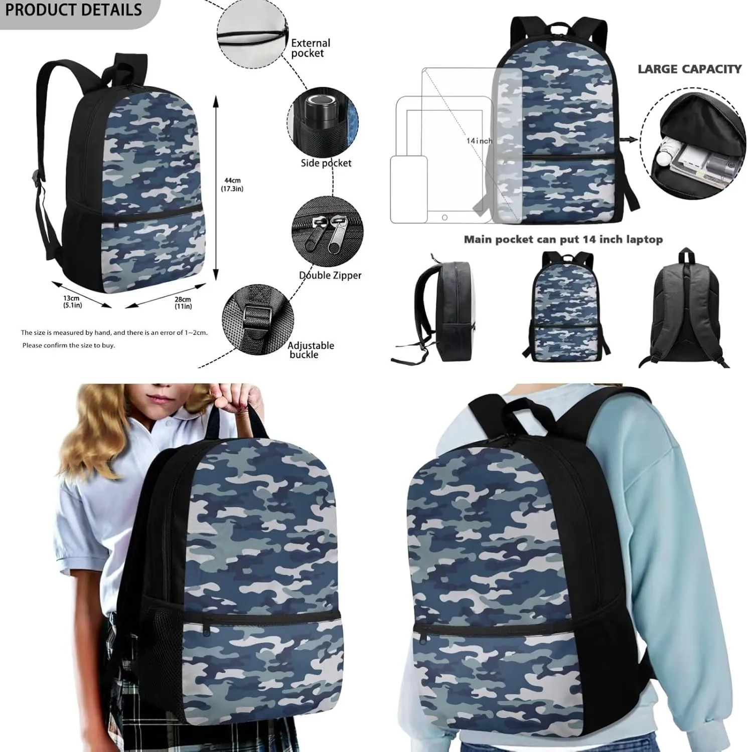 Rnyleeg Boys Camo Backpack 10-12 Years Old Lightweight School Backpack Set with Lunch Box and Pencil Case 4 Piece Casual Book Bag for Primary Middle Students Mochilas Para NiñA