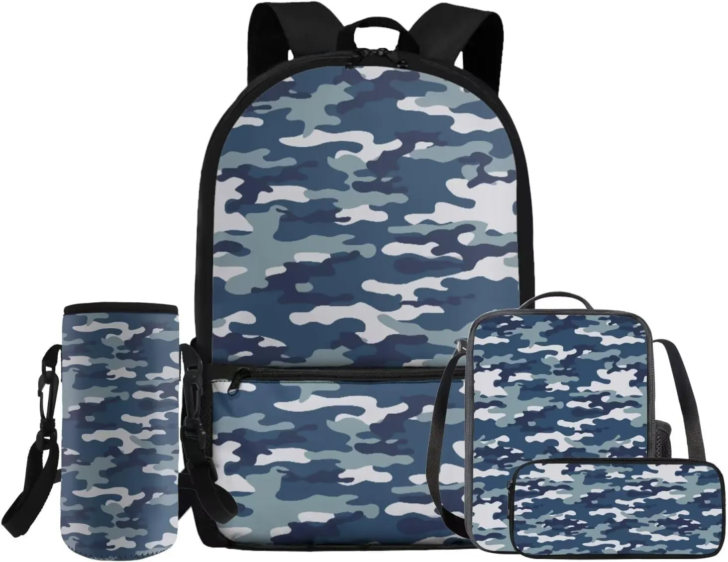 Rnyleeg Boys Camo Backpack 10-12 Years Old Lightweight School Backpack Set with Lunch Box and Pencil Case 4 Piece Casual Book Bag for Primary Middle Students Mochilas Para NiñA