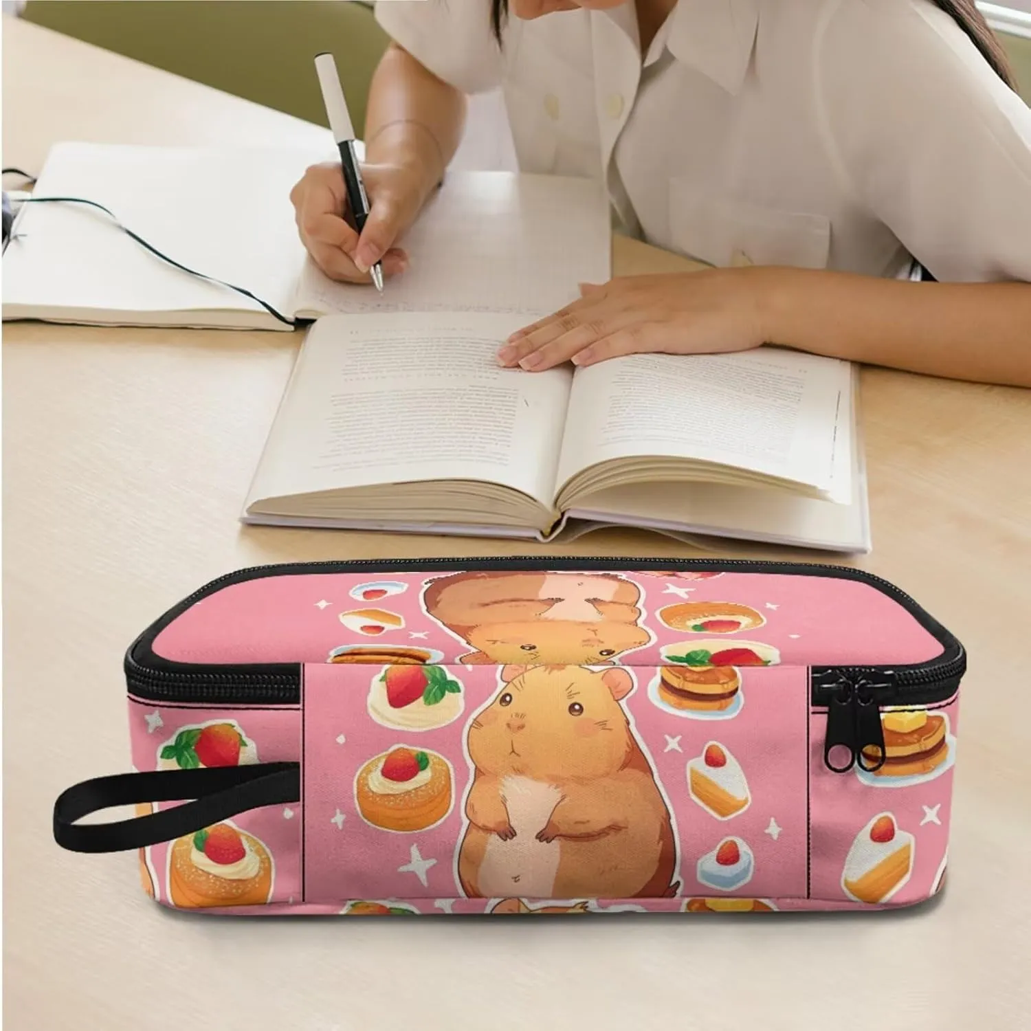 Rnyleeg Cute Capybara Backpack for Girls with Lunch Box 17 Inch School Bag Set 3 Pcs Bookbag Set with Pencil Case for Elementary School Travel Backpack