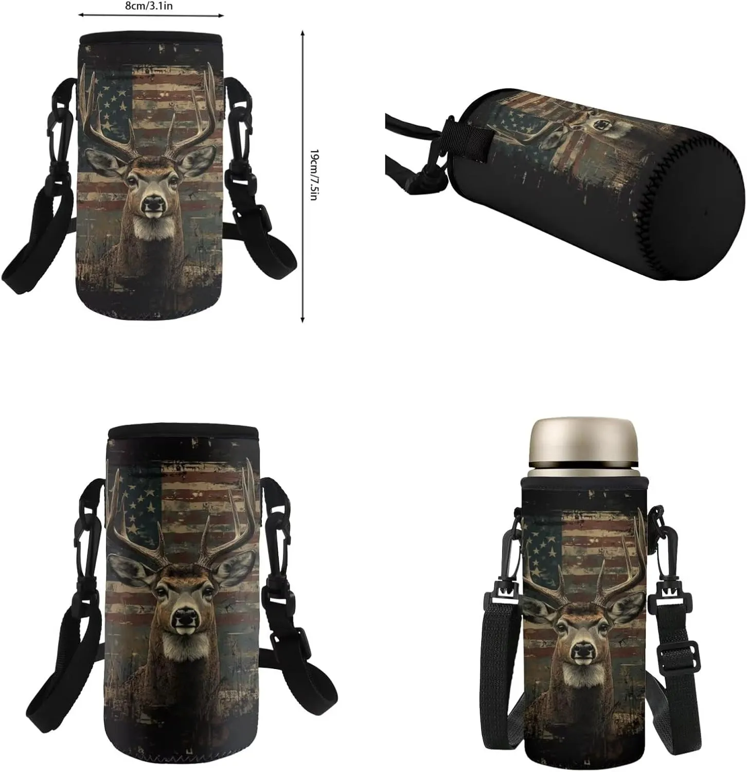 Rnyleeg Wood American Flag Backpack for Boys 12-14 with Lunch Box Novelty Deer Hunting Backpack Set 4 Pcs Kids Bookbag Set for Elementary Middle School Casual Travel Bag Set