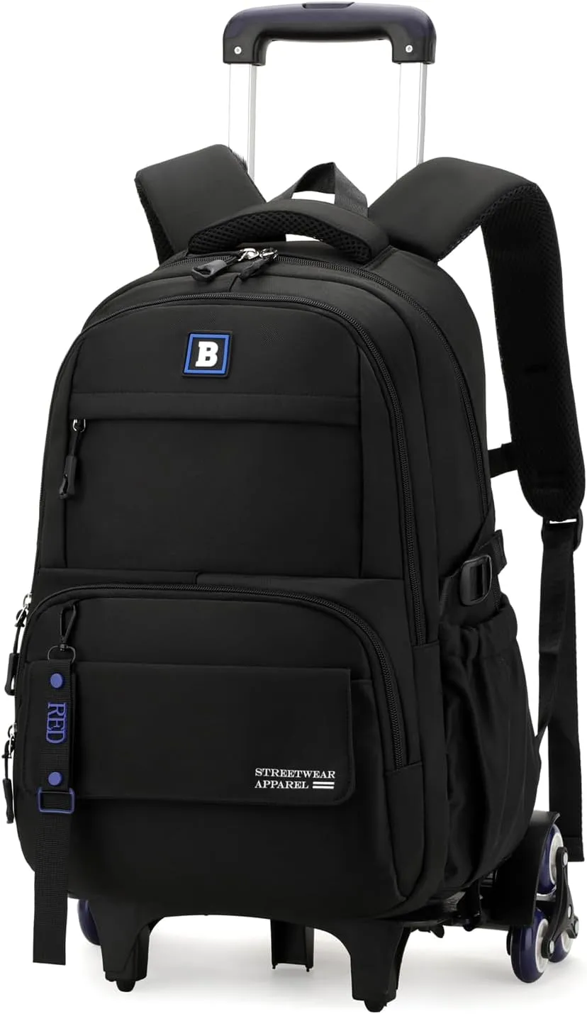 Rolling Backpack for Boys Kids with Wheels Trolley School Bag for Teens Elementary Wheeled Backpack