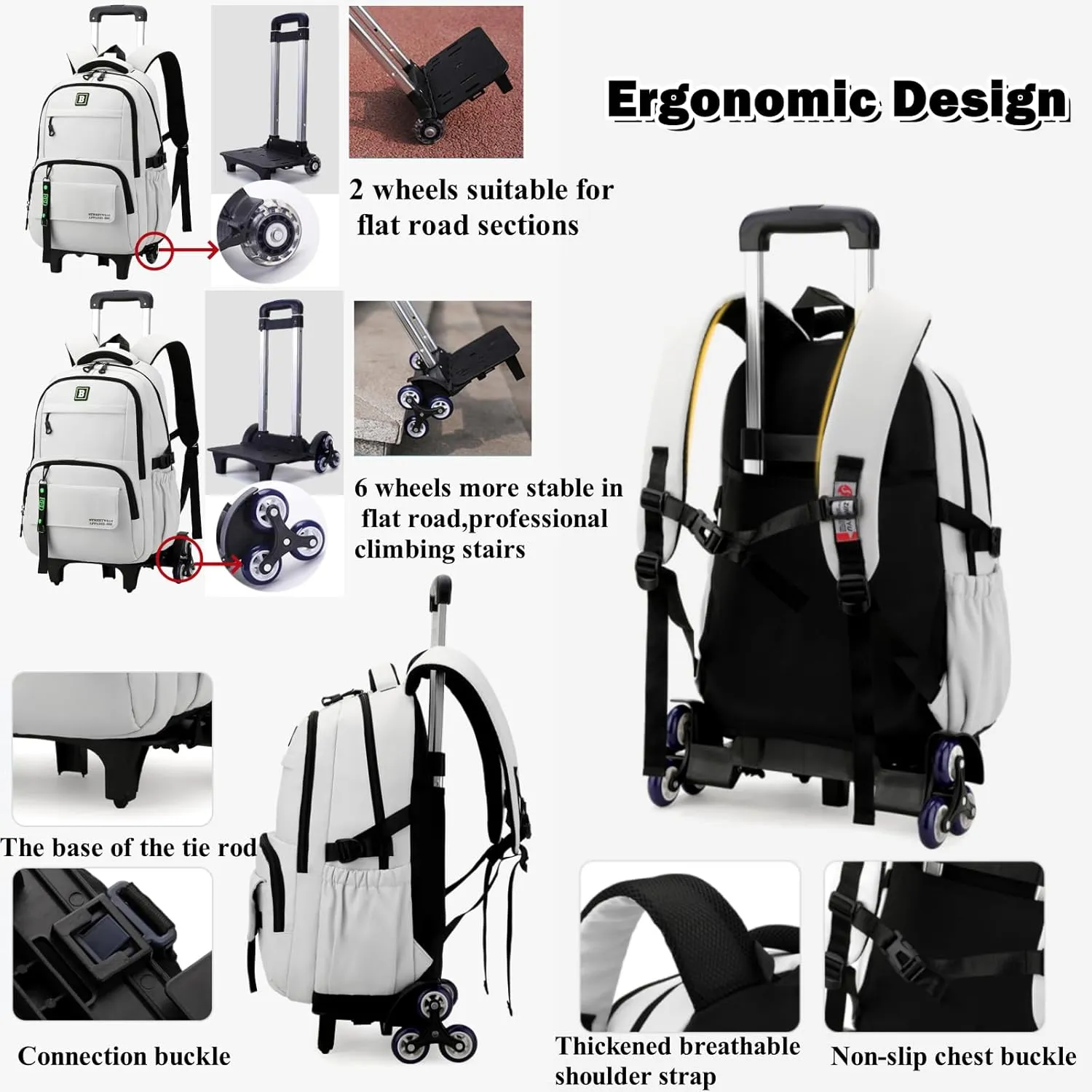 Rolling Backpack for Boys Kids with Wheels Trolley School Bag for Teens Elementary Wheeled Backpack