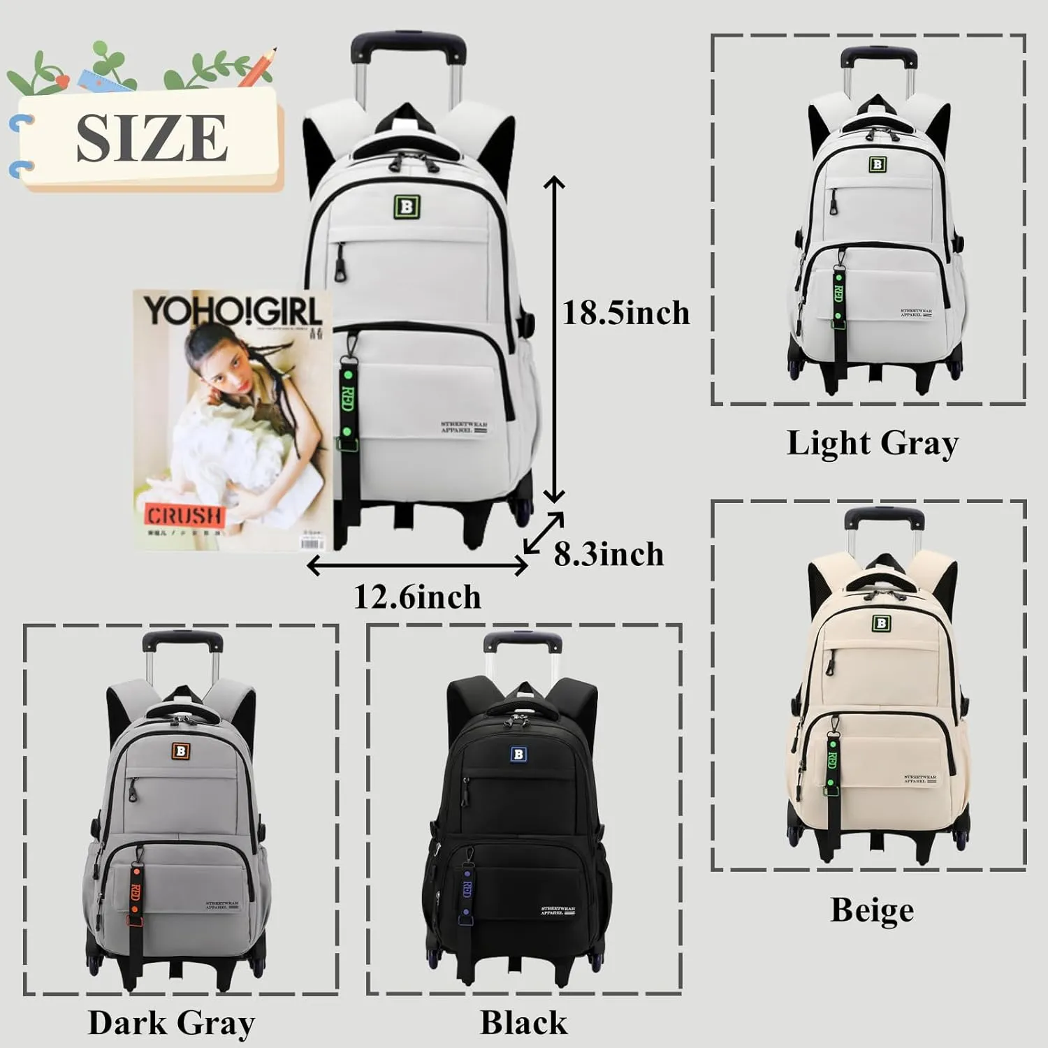 Rolling Backpack for Boys Kids with Wheels Trolley School Bag for Teens Elementary Wheeled Backpack