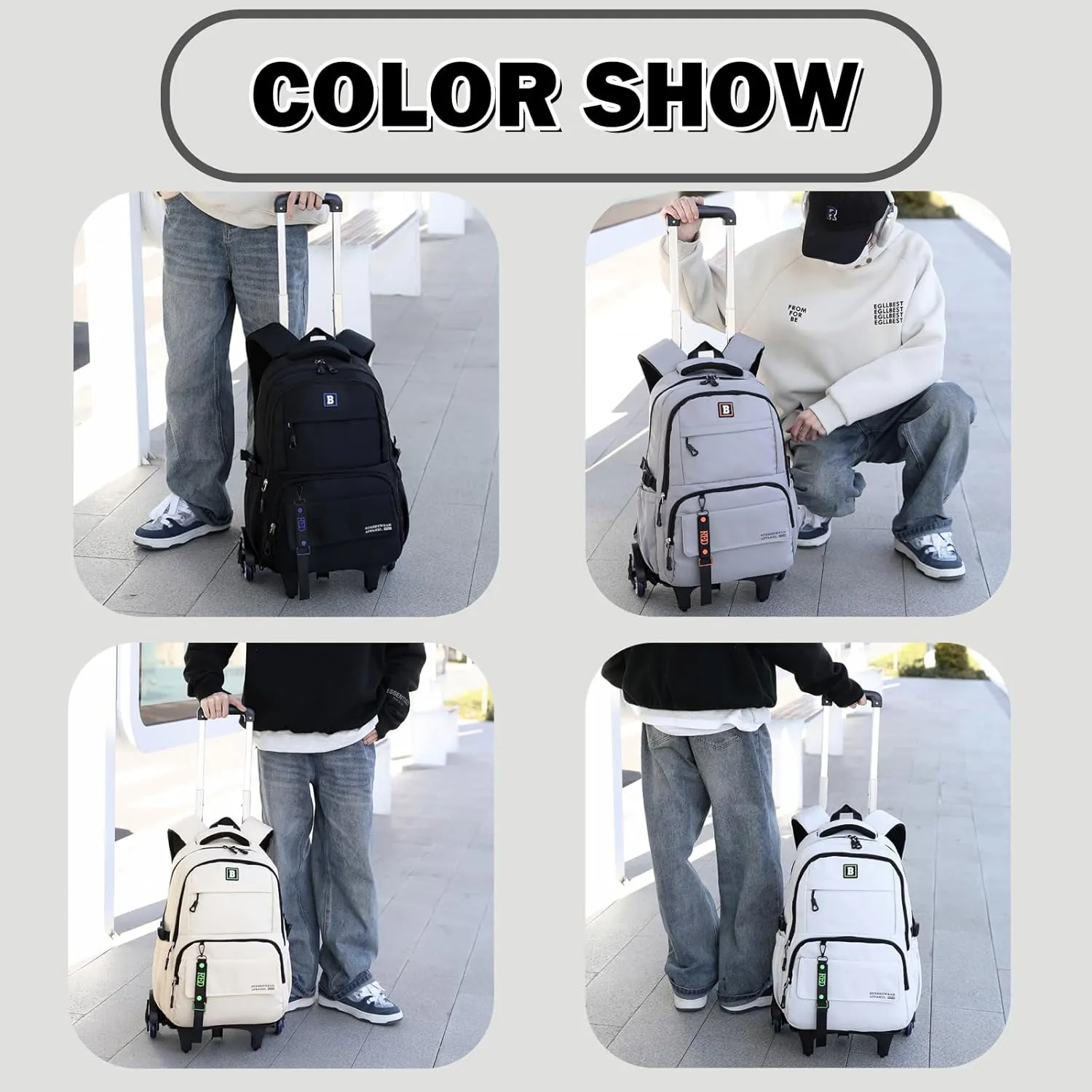 Rolling Backpack for Boys Kids with Wheels Trolley School Bag for Teens Elementary Wheeled Backpack