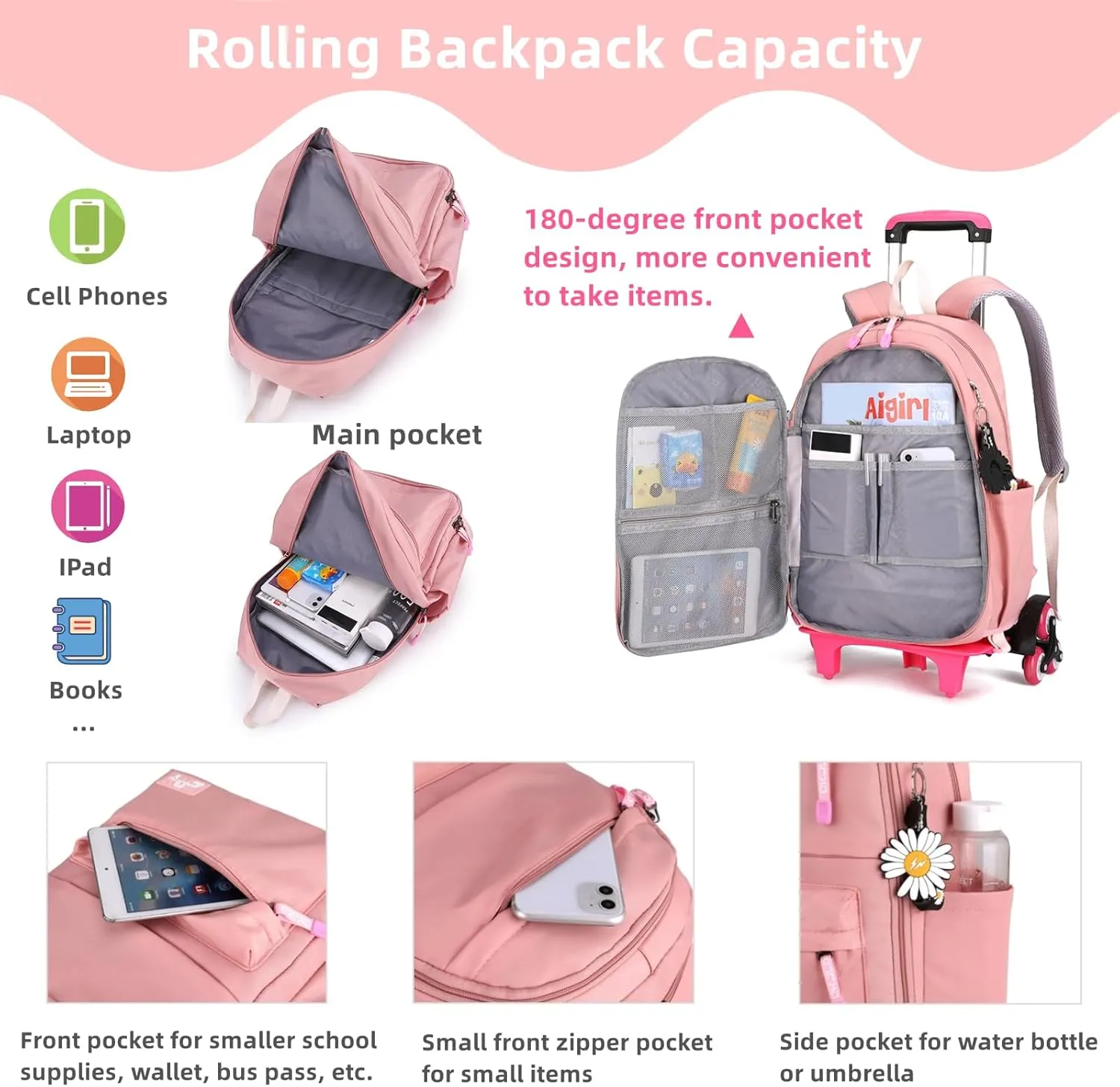 Rolling Backpack,Backpack with Wheels,Kids Roller Backpack for Girls Boys Travel Bag on Wheels Kids Trolley School Bag,Blue