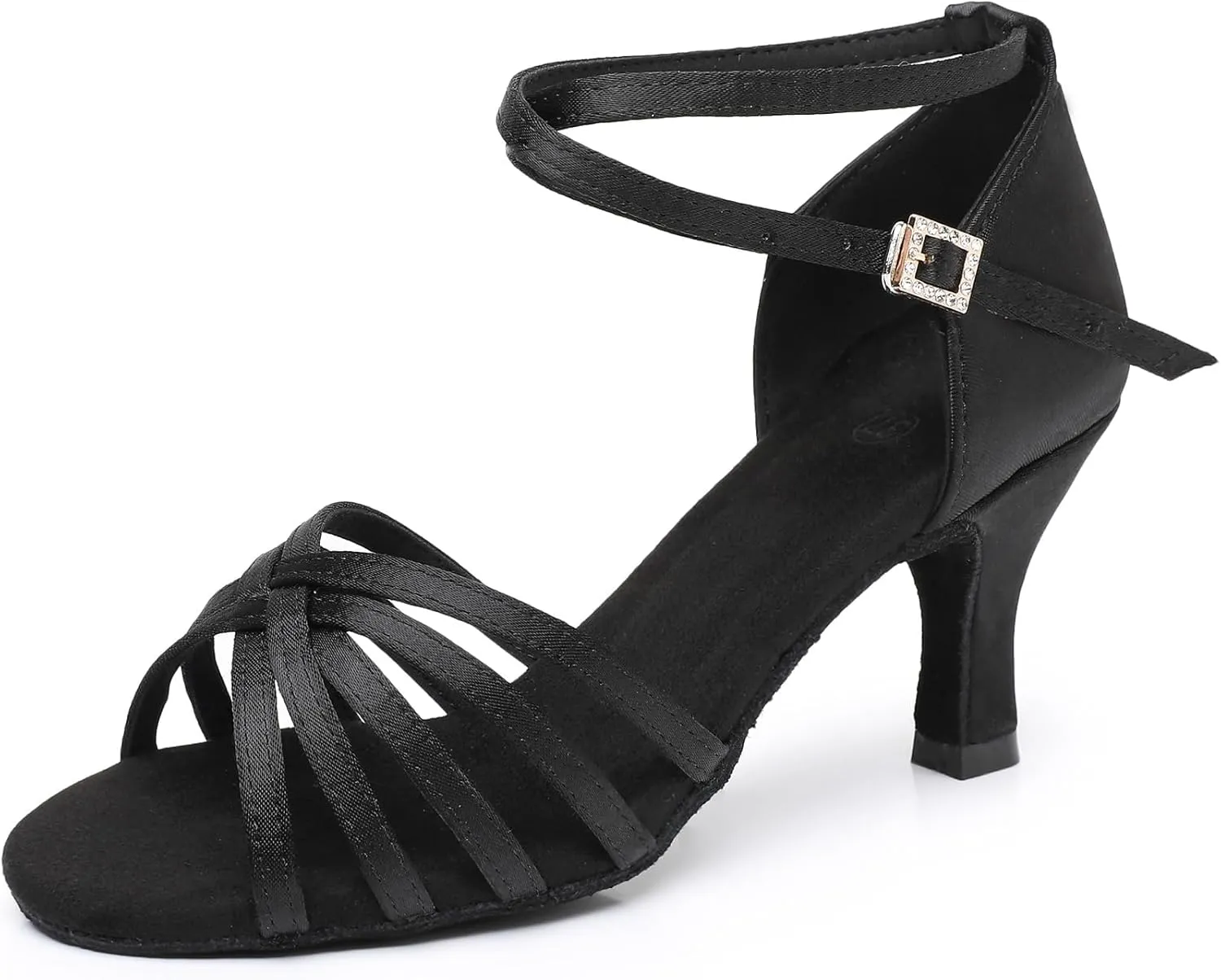 Rosefinch Women's Latin Dance Shoes Satin Professional Ballroom Salsa Practice Performance Wedding Dancing Shoes，Dance High Heels for Women Black（2.75 inch Heel）