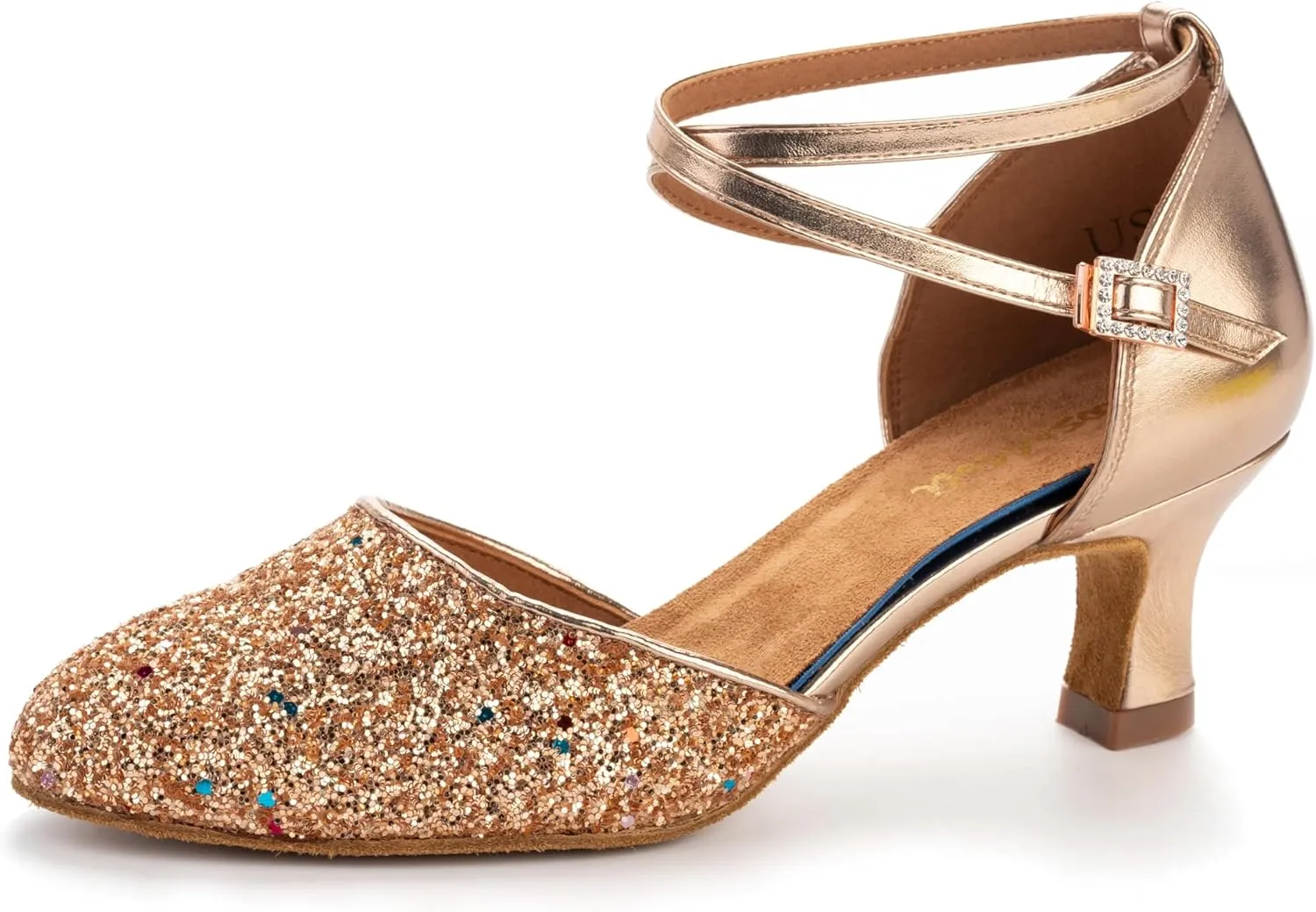 RoseMoli 1920s Shoes for Women Salsa Ballroom Dance Shoes for Woman Low Heels Dancing Pumps for Latin Tango Flapper Character Party Glitter Shoe