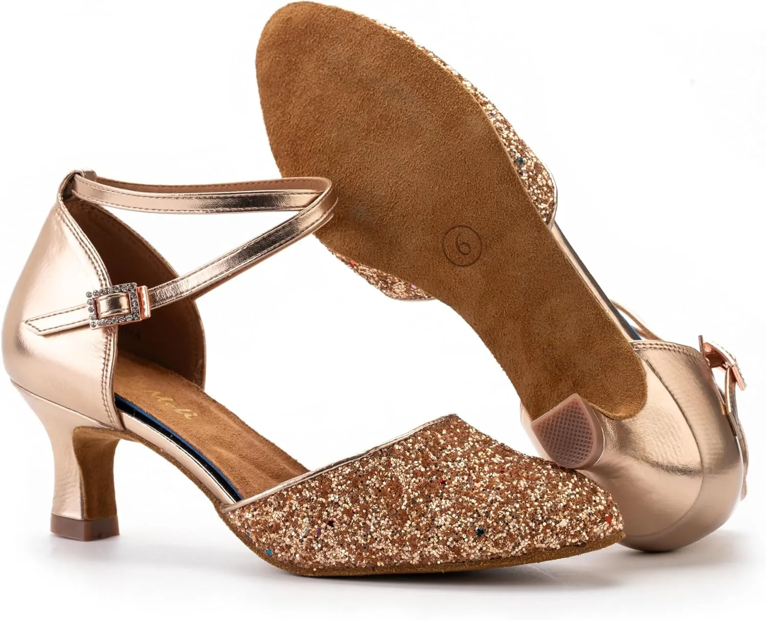 RoseMoli 1920s Shoes for Women Salsa Ballroom Dance Shoes for Woman Low Heels Dancing Pumps for Latin Tango Flapper Character Party Glitter Shoe