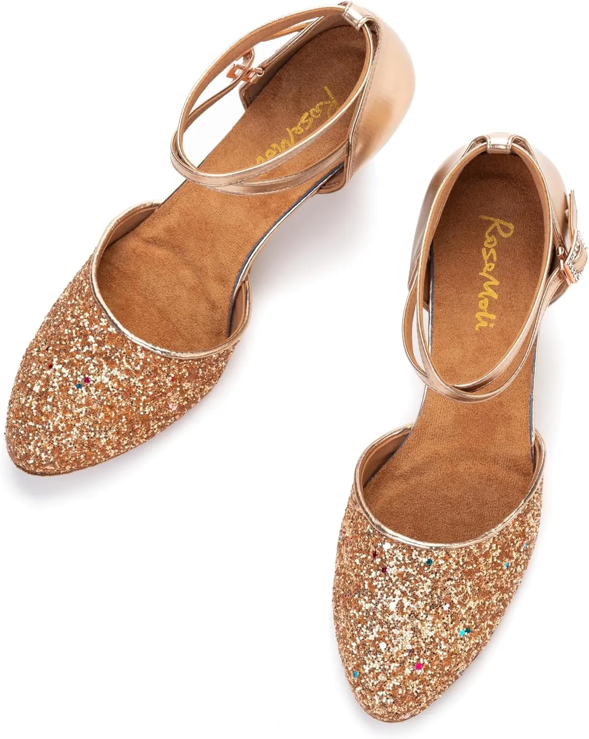 RoseMoli 1920s Shoes for Women Salsa Ballroom Dance Shoes for Woman Low Heels Dancing Pumps for Latin Tango Flapper Character Party Glitter Shoe
