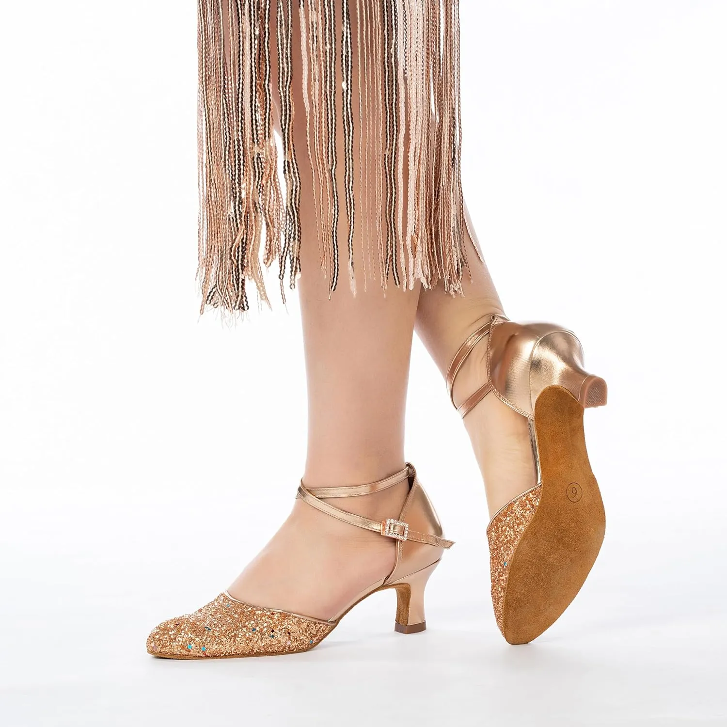 RoseMoli 1920s Shoes for Women Salsa Ballroom Dance Shoes for Woman Low Heels Dancing Pumps for Latin Tango Flapper Character Party Glitter Shoe
