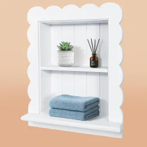 Royxen 14"x18" Recessed Medicine Cabinet, 2-Tier Wooden Bathroom Wall Cabinets Without Mirror,Scalloped Large Medicine Cabinet Niche for Bathroom Storage Organizer,White