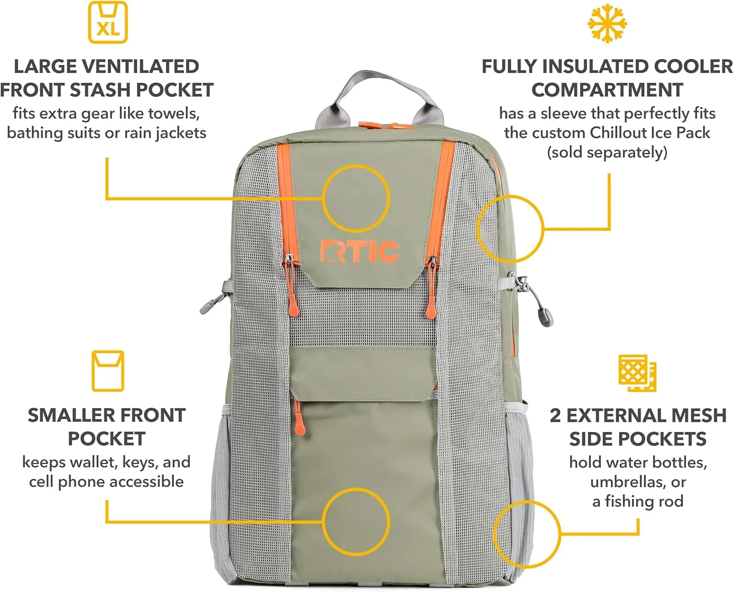 RTIC Chillout 24 Can Backpack Cooler Insulated Portable Soft Cooler Bag for Lunch, Beach, Drink, Beverage, Travel, Camping, Picnic, Car, Hiking