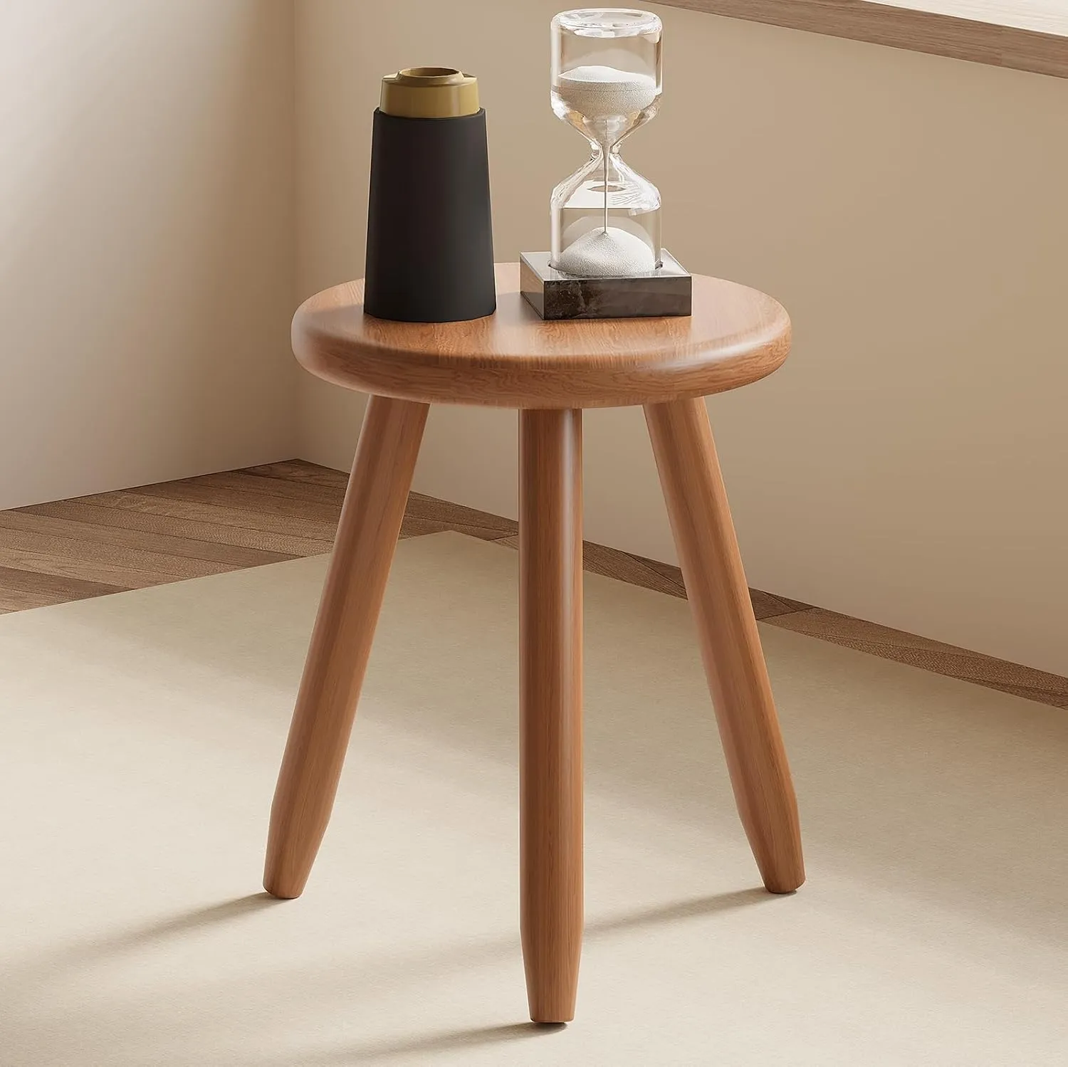 Rubber Wood Plant Stand & Small Stool, 12.6' Multi-Functional Natural Wood Stool for Home, Living Room, Bedroom, or Garden (16" Tall)