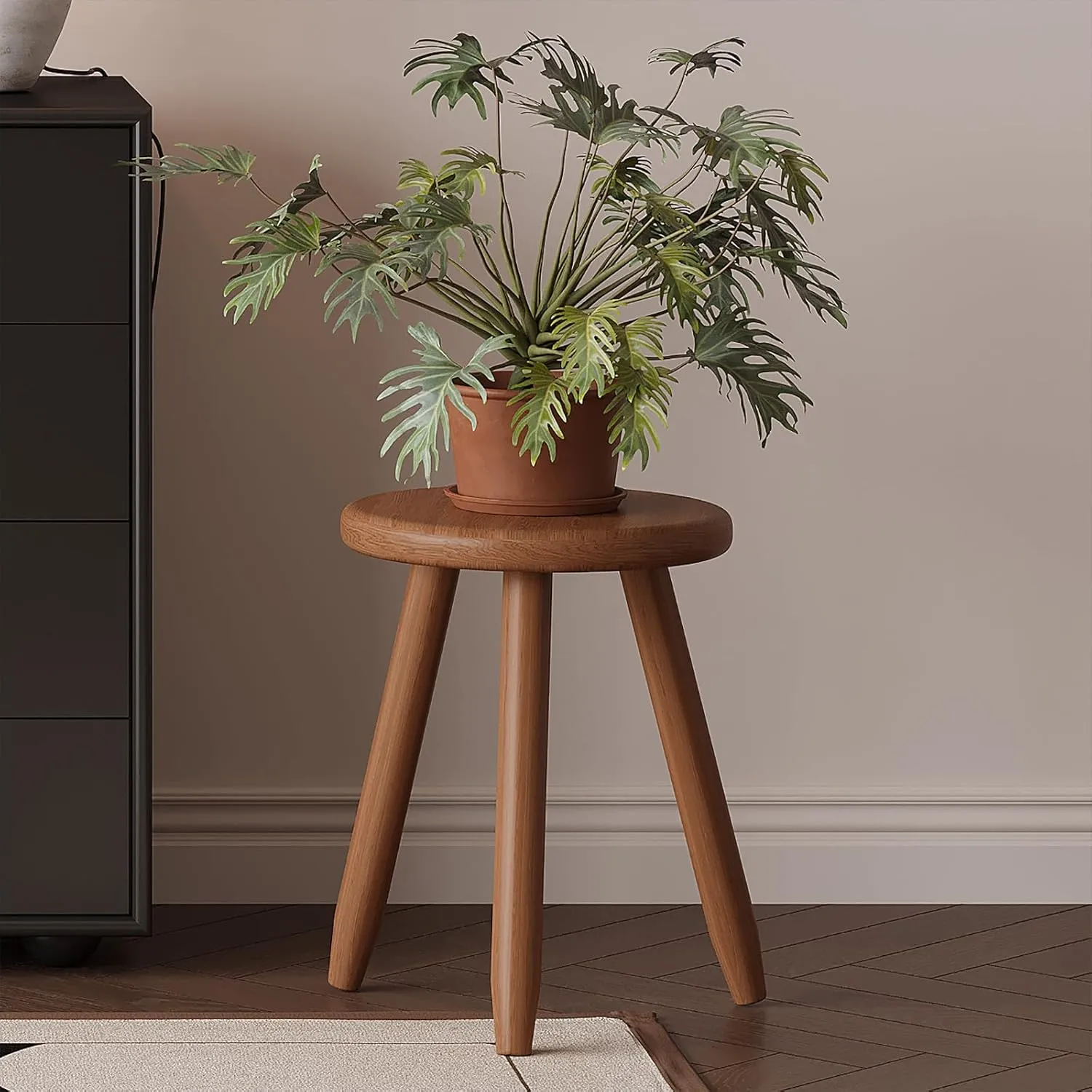 Rubber Wood Plant Stand & Small Stool, 12.6' Multi-Functional Natural Wood Stool for Home, Living Room, Bedroom, or Garden (16" Tall)