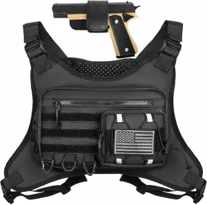 Running Chest Bag Tactical Running Vest with Pistol Holster Versatile Motorcycle Chest Pouch CCW Chest Pack