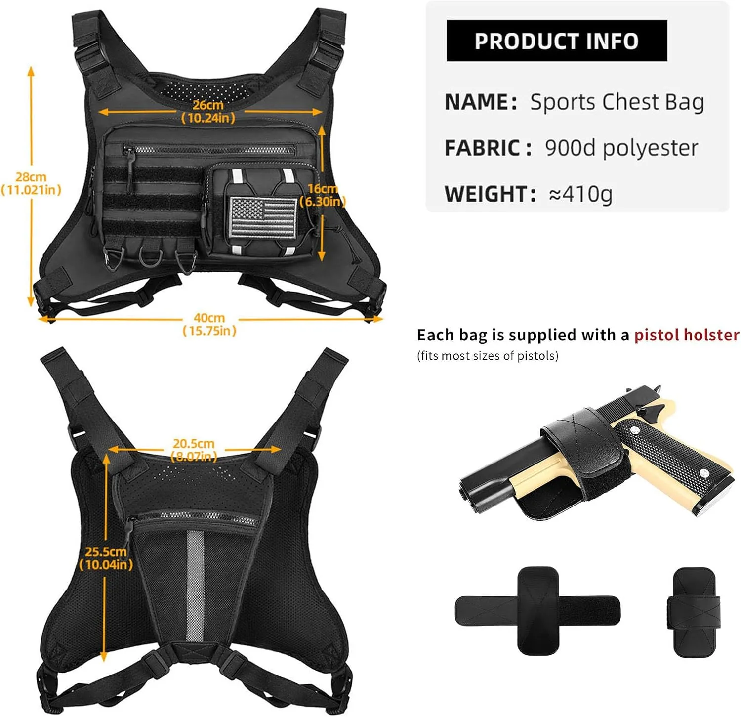Running Chest Bag Tactical Running Vest with Pistol Holster Versatile Motorcycle Chest Pouch CCW Chest Pack