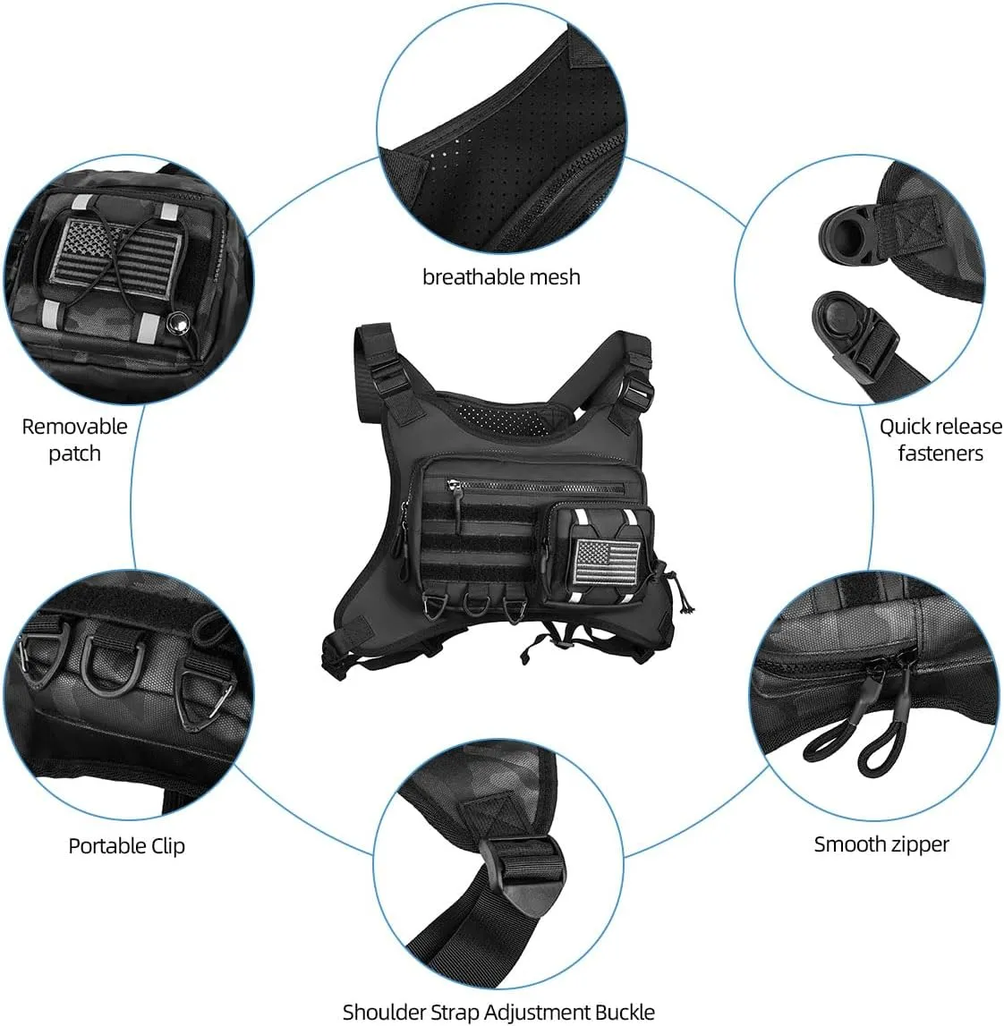 Running Chest Bag Tactical Running Vest with Pistol Holster Versatile Motorcycle Chest Pouch CCW Chest Pack