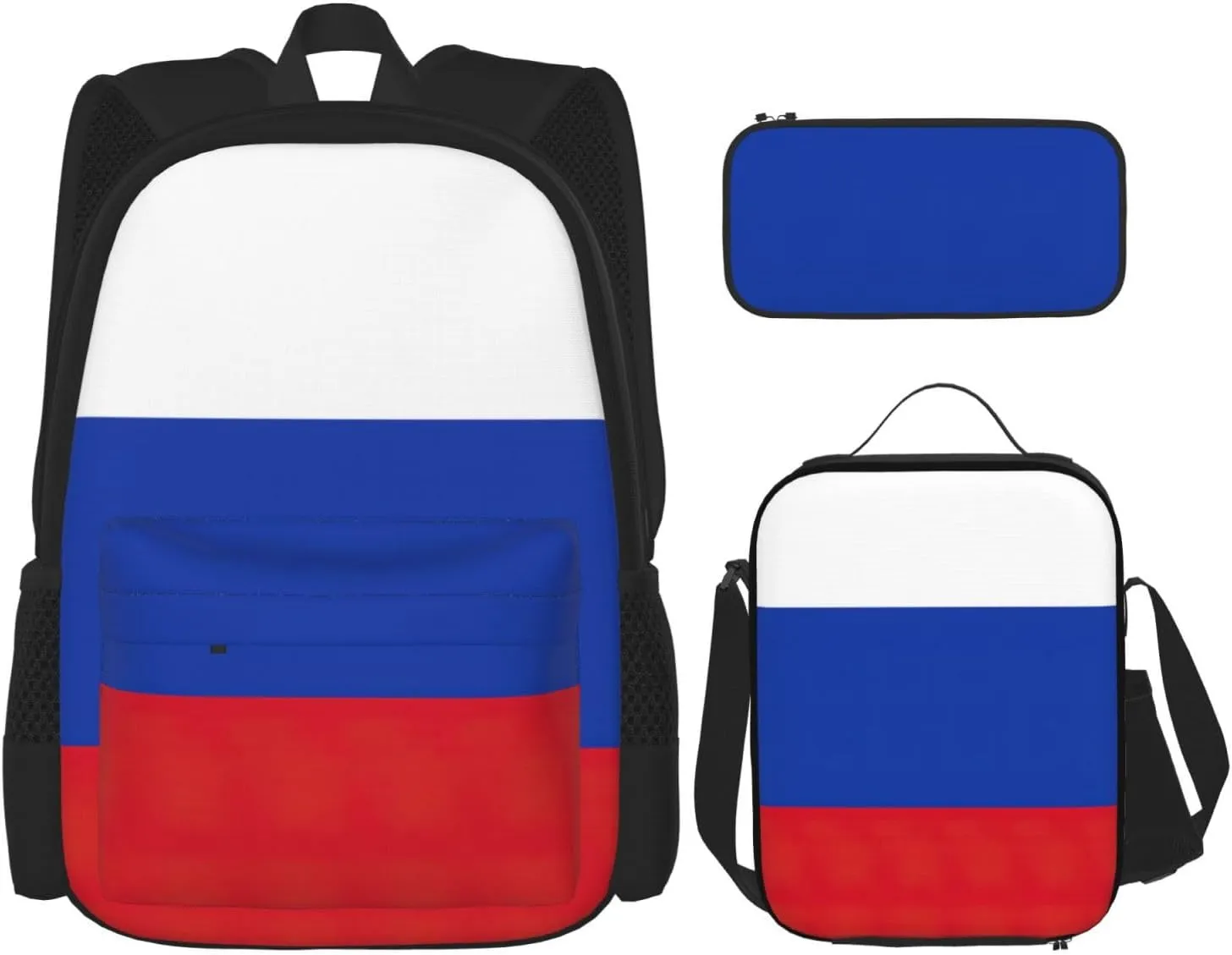 Russian Flag Print Pencil Case Lightweight Casual Fashion Backpack Lunch Bag Large Capacity Travel Bag