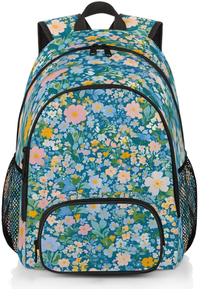 Rustic Wildflower Bush Backpack for Women Men Travel Casual Daypack Laptop iPad Tablet Shoulder Bag Lightweight Backpack with Multiple Pockets