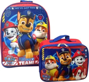Ruz Kids Licensed School Backpack with Lunch Box Set. Two Piece 15” Book Bag and Lunch Box Bundle (Paw Patrol Red-Blue), Large