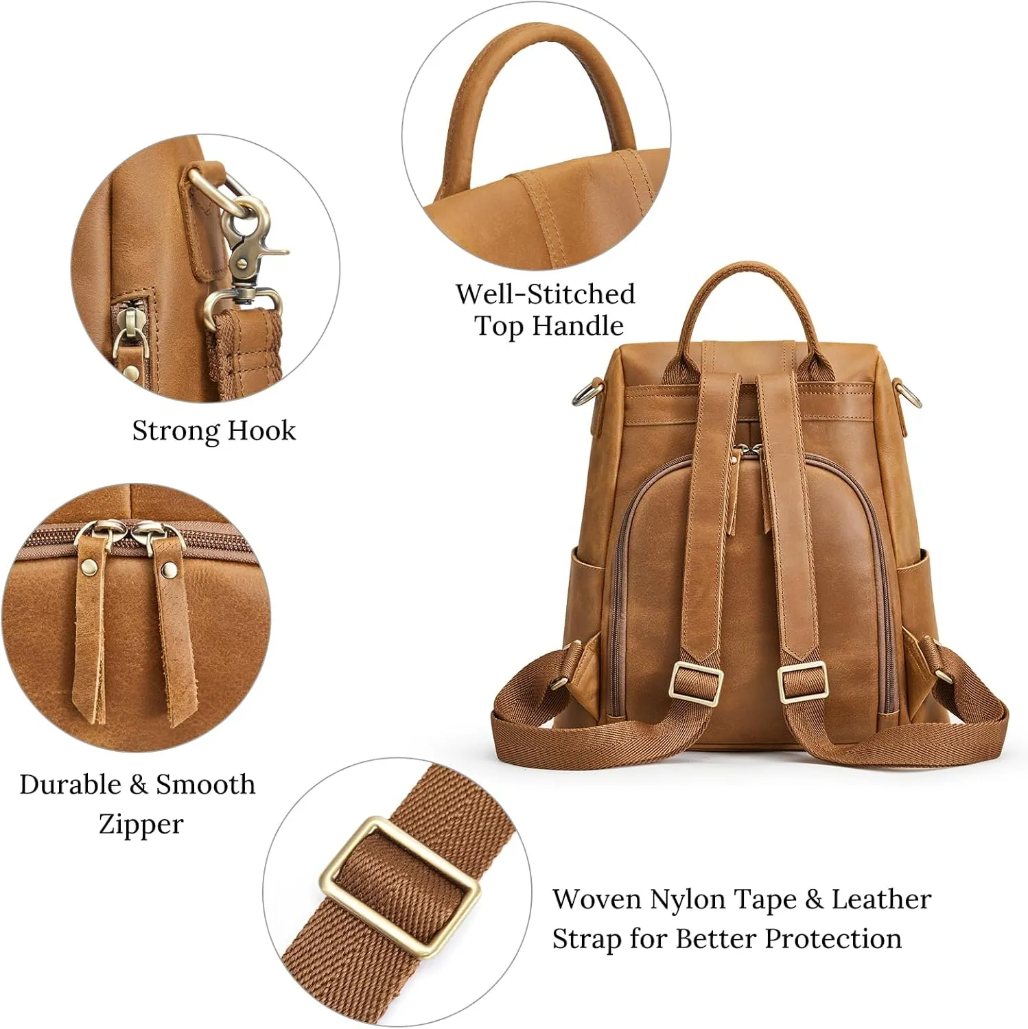 S-ZONE Leather Backpack Purses for Women Antitheft Rucksack Shoulder Bag Medium