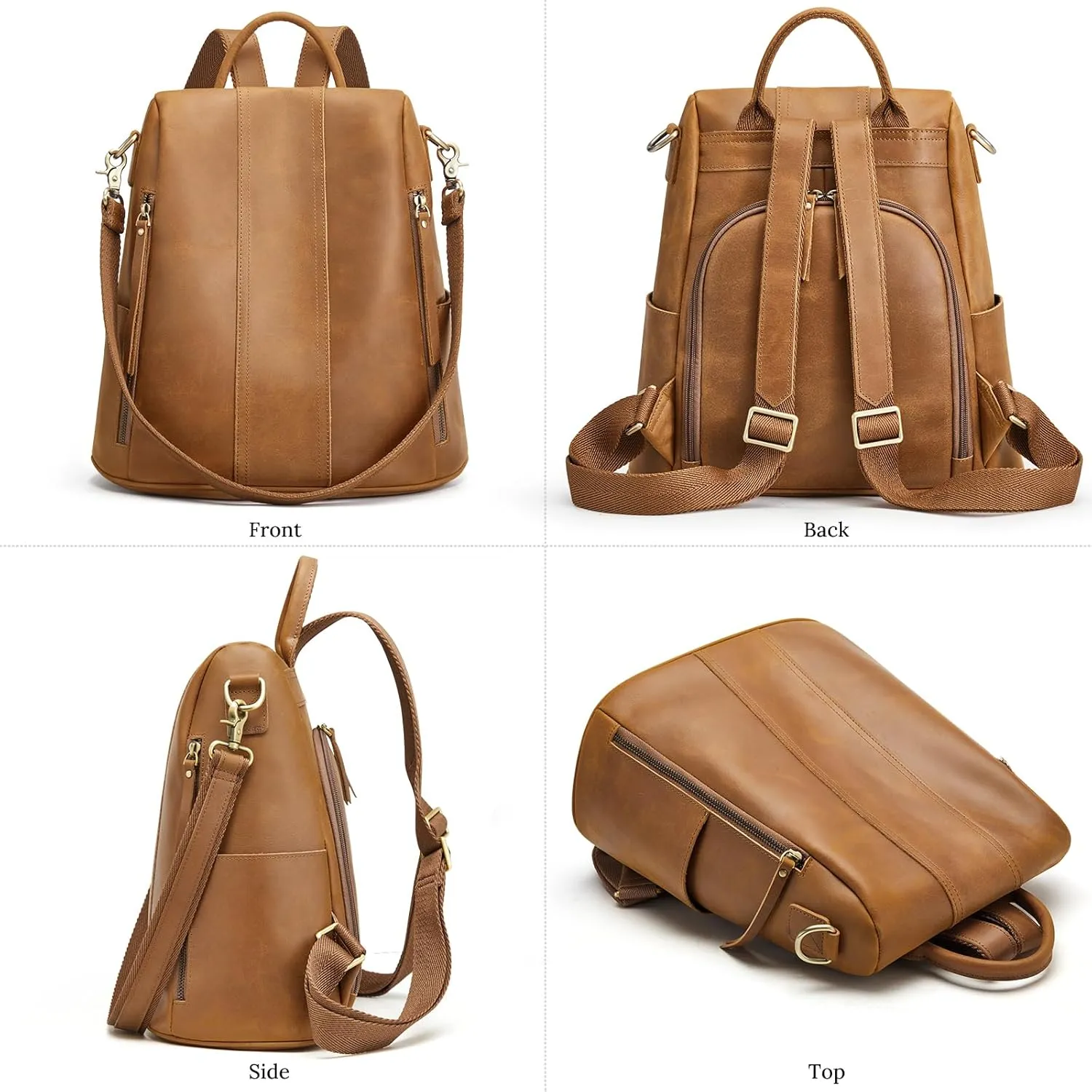 S-ZONE Leather Backpack Purses for Women Antitheft Rucksack Shoulder Bag Medium