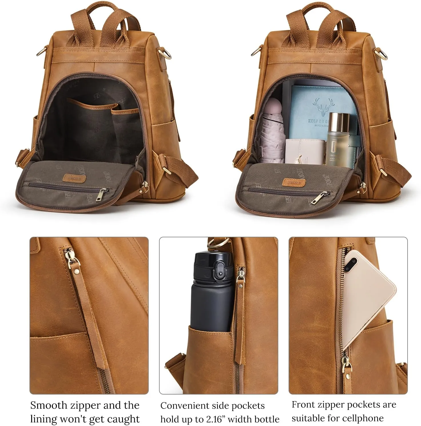 S-ZONE Leather Backpack Purses for Women Antitheft Rucksack Shoulder Bag Medium