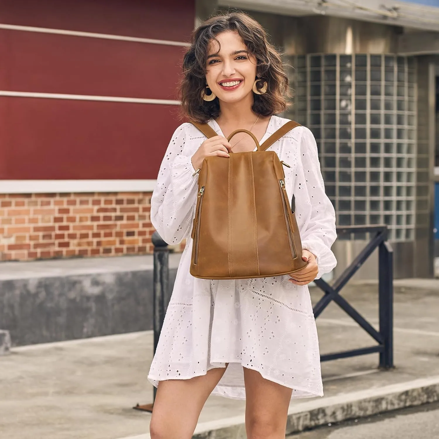 S-ZONE Leather Backpack Purses for Women Antitheft Rucksack Shoulder Bag Medium