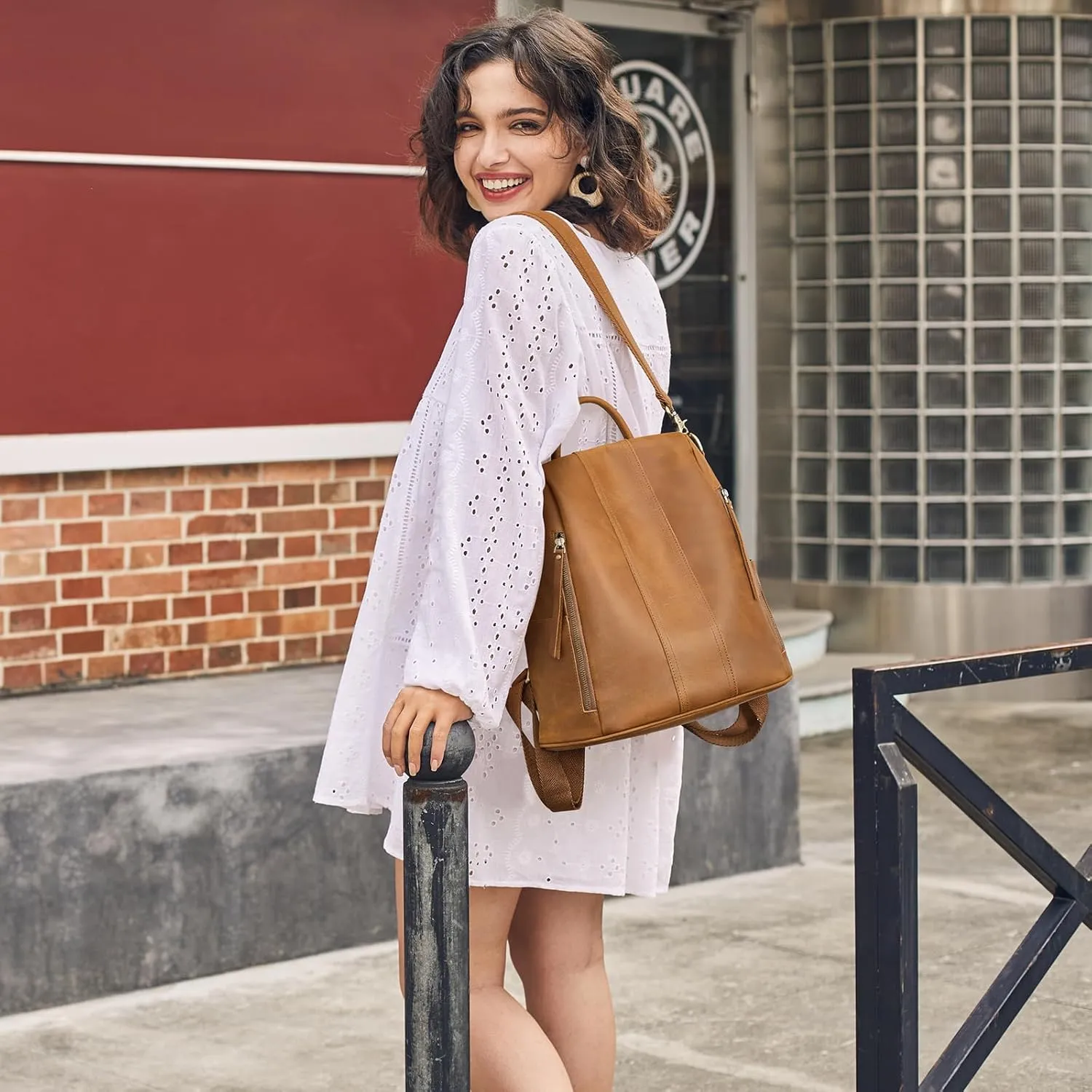S-ZONE Leather Backpack Purses for Women Antitheft Rucksack Shoulder Bag Medium