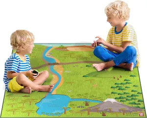 Safari Play Mat for Toy Animals | Foldable Solution |Large Size 57” x 57” | All Safari Animals | African Jungle Serengeti | Child Activity Mat | by Play Mat Factory