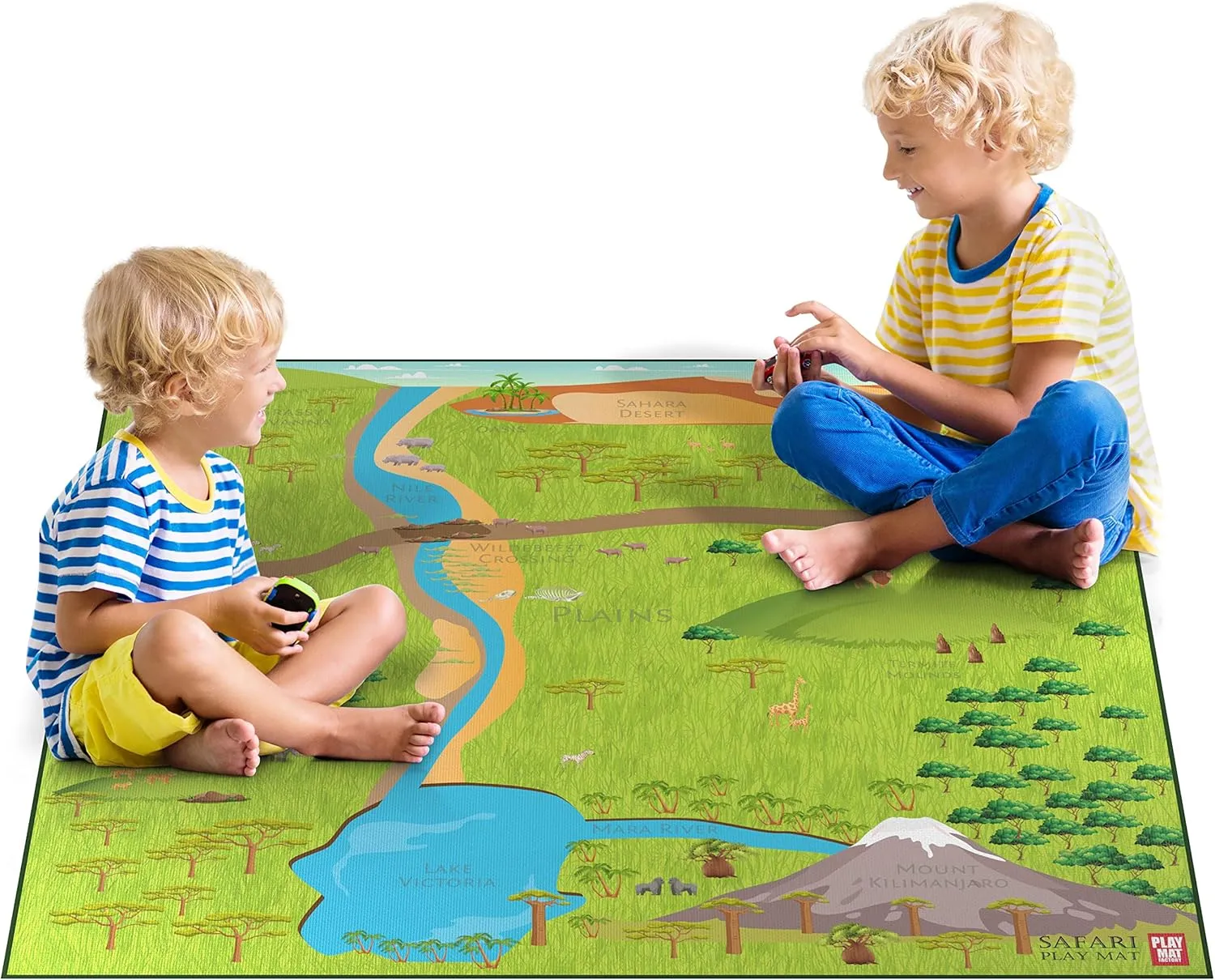 Safari Play Mat for Toy Animals | Foldable Solution |Large Size 57” x 57” | All Safari Animals | African Jungle Serengeti | Child Activity Mat | by Play Mat Factory