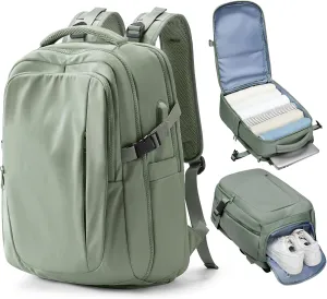 Sage Green Travel Backpack for Women Mens Backpack Carry On Flight Approved personal item bag, 14 Inch Anti Theft Laptop Backpack Waterproof for Weekender Traveling Hiking