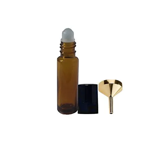 Sanctum Amber Glass Rollon for Aromatherapy, Essential Oils, Body Oils (6 Amber Roller Bottles, 1 Funnel